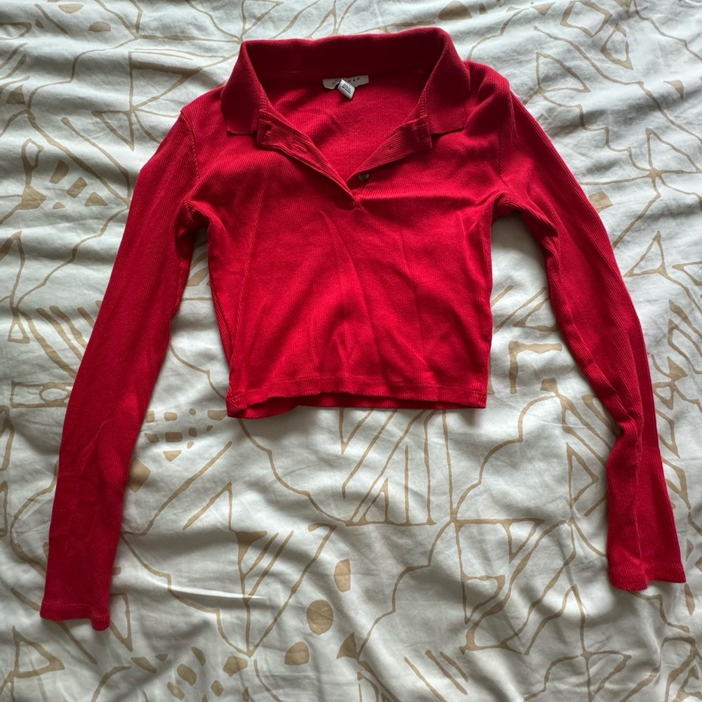 TOPSHOP RED CROPPED LONG SLEEVE US 2